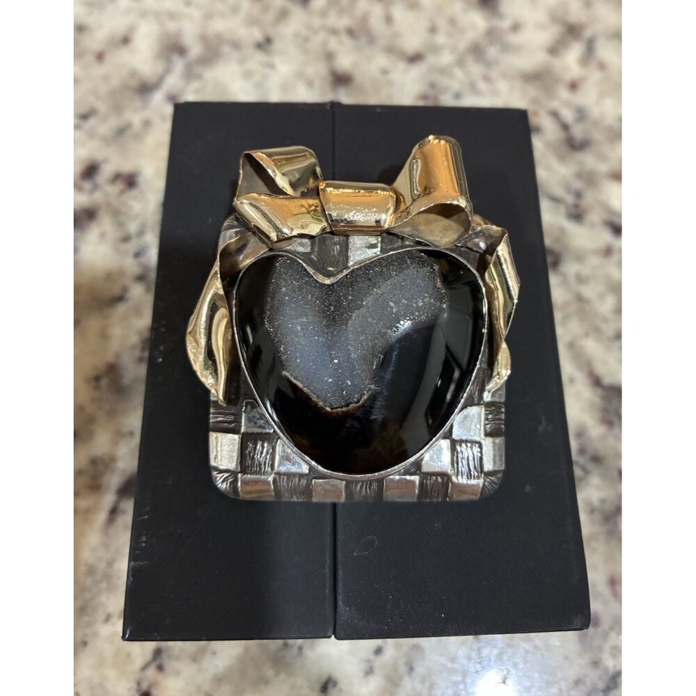 Dian Malouf 14K Sterling Druzy Black Stone Heart Bow Brooch Pendant Enhancer Vtg